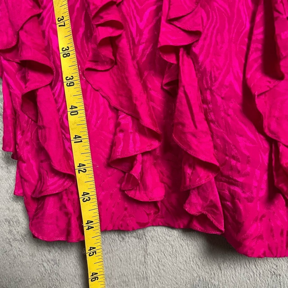 Vintage Adrianna Papell 100% Silk Fuchsia Long Sleeve Tiered Ruffle Midi Dress M - Picture 8 of 10
